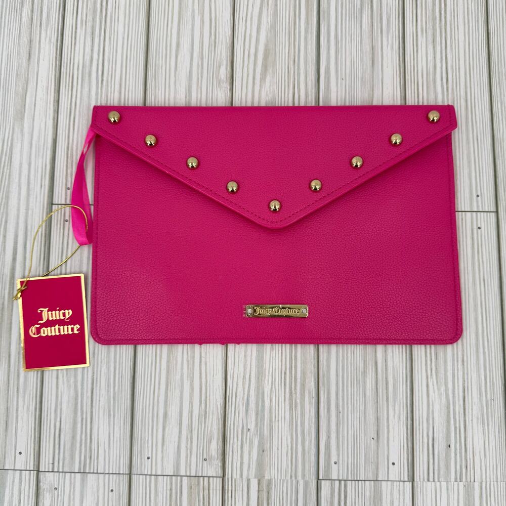 Juicy Couture envelope clutch pochette wristlet gold studs hot pink bag coquette